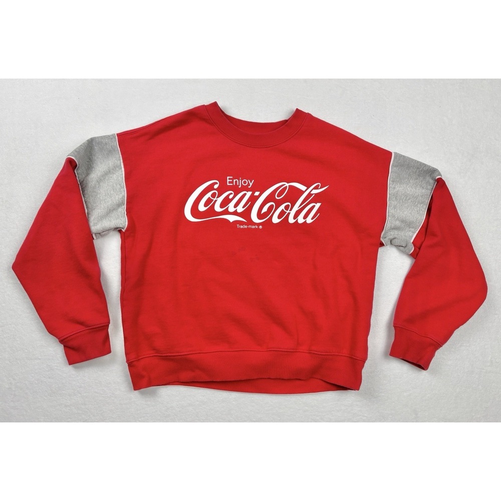 Coca Cola Red Crewneck Sweatshirt Mens Medium Logo‎ Spellout Colorblock